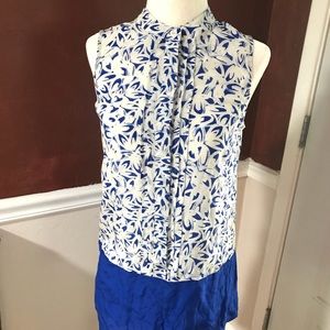 [maeve] Blue and White Silk Top